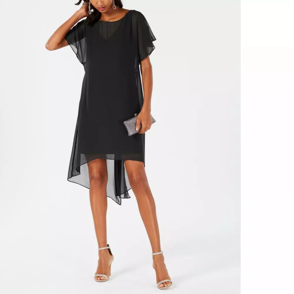 Adrianna Papell Black Chiffon Cocktail Dress, Size L, Party Dress - Picture 2 of 3